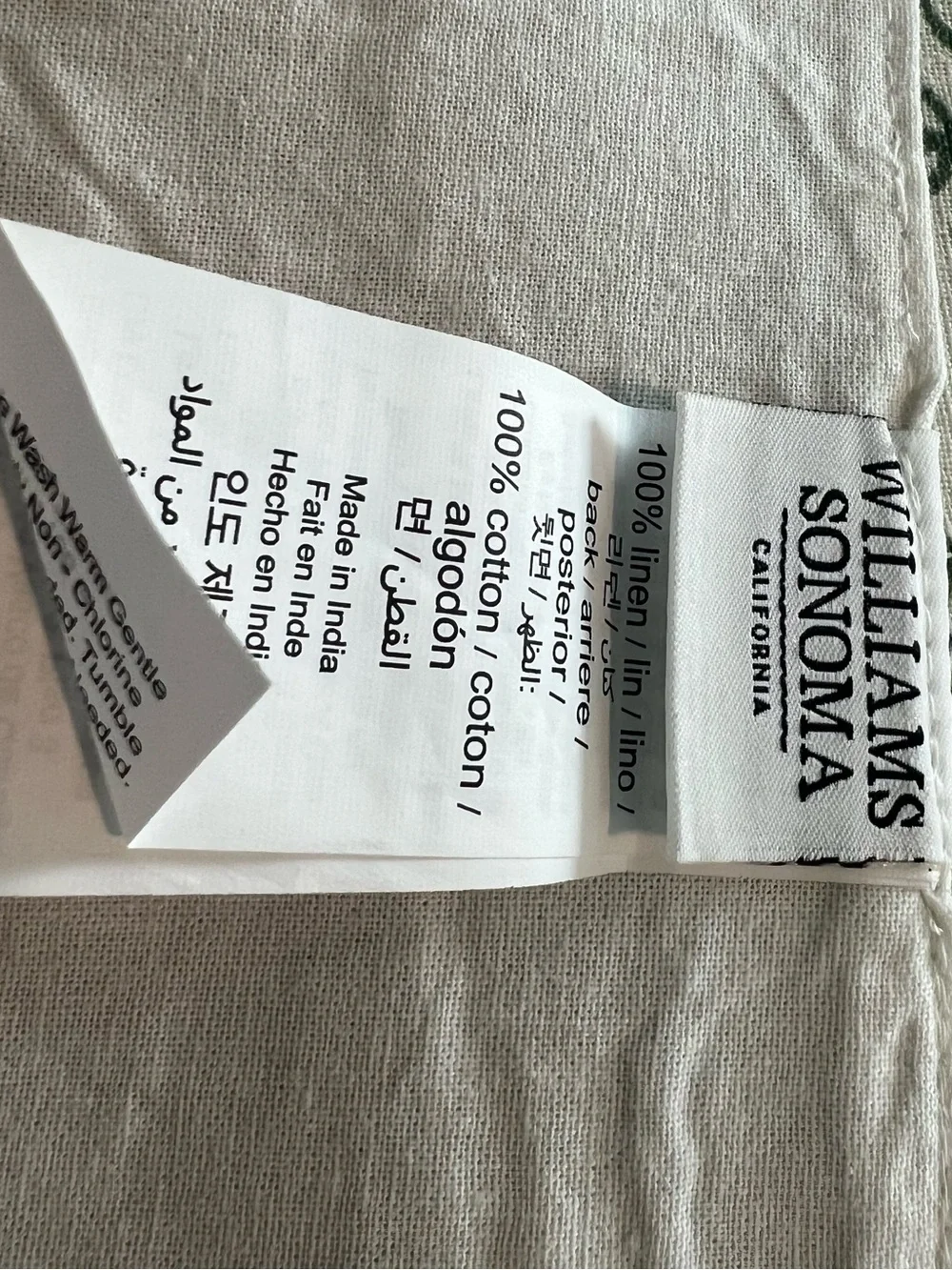 Williams Sonoma Cream and Green Botanical Textile Accent